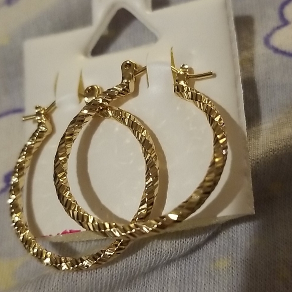 14k Gold Overlay 25mm Hoop Earrings - Picture 5 of 7